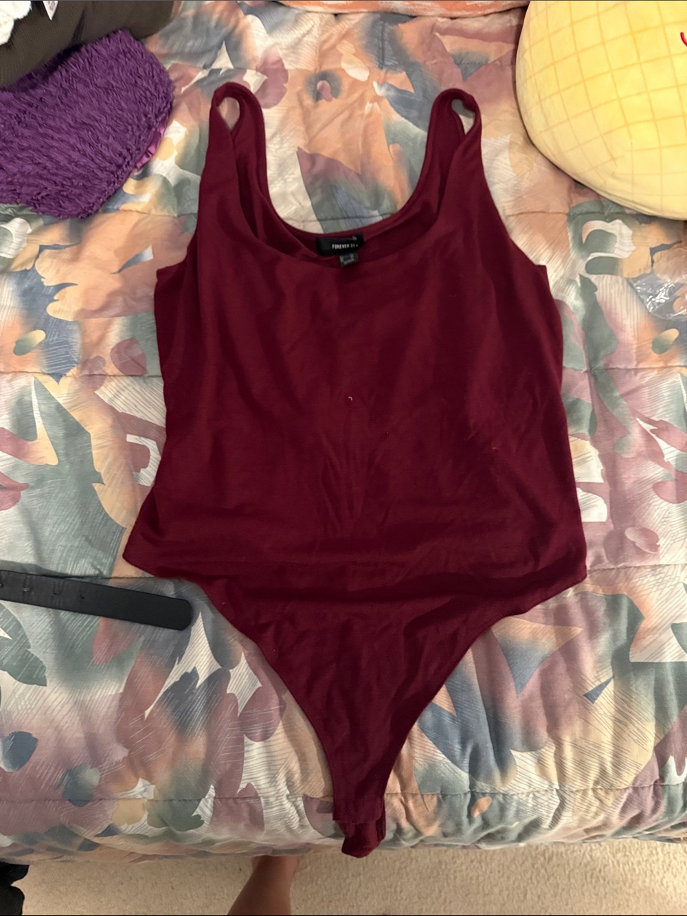 Forever 21 Wine Red Scoop Neck Bodysuit